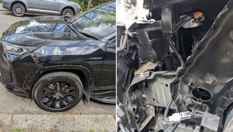 Kradzież samochodu w dwie minuty - uszkodzona Toyota RAV4